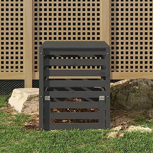 AJJHUUKI Home & Garden - Compostiera in legno massello di pino grigio, 63,5 x 63,5 x 77,5 cm