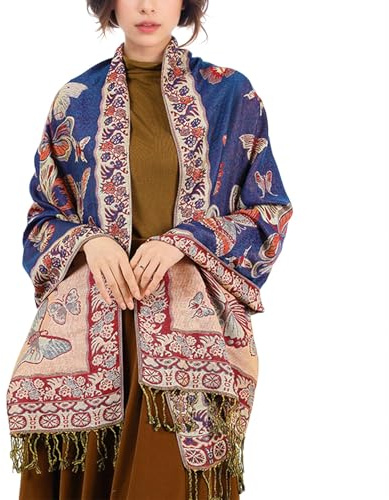 Lamca Chales y envolturas de pashmina para mujer, bufanda suave y sedosa, reversible, chal para mujer, Reino Unido, Mariposa, verde militar, Talla única