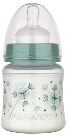 babynova 150 ml Babyflasche mit Anti-Kolik Sauger aus Silikon für Neugeborene – Babyflaschen ab 0 Monate – BPA-frei – Pusteblume
