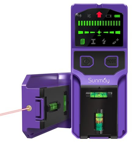 SUNMAY Detector de Pared, 7 en 1 Escáner de pared sensor de perno, Multifuncional Localizador de Línea con Pantalla LCD y advertencia de sonido, Para Detecta Madera Metal Tuberías y AC Cable