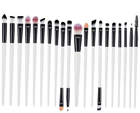 CALLARON 20pièces Kit De Pinceaux Pour Yeux Avec Pinceaux Pour Paupières Et Eyeliner Manche Plastique Blanc Noir Portable Pour Maquillage Des Yeux Et Cils