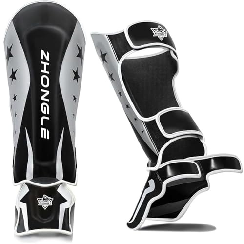 Pro MMA - Espinilleras de espuma de alta densidad de 12 mm, correa ajustable y protección completa en el empeine para Muay Thai/Kickboxing