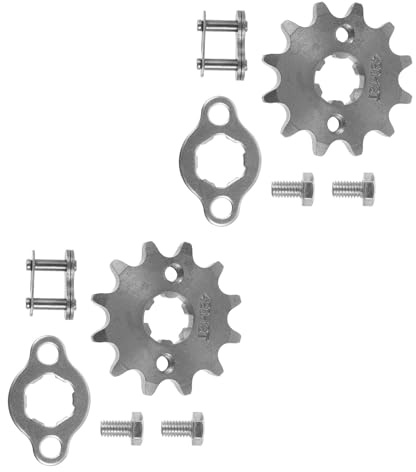 VINTORKY Set 2 Pignoni Anteriori per Moto Fuoristrada 420-12 Denti in Acciaio Temprato 17 Mm con Piastra di Fissaggio Kit Ricambio per Minimoto Atv Go Kart per Trasmissione Catena