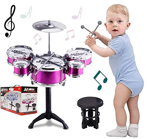 SKLOER Kids Drum Set Toddler Instrument Set Educational Percussion Stimulating Children’s Creativity Drum Set for Kids Musical Boys and Girls Purple