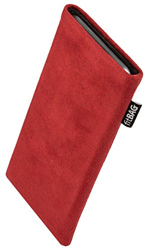 fitBAG Klassisk röd mobiltelefonväska för Apple iPhone 12 Mini/iPhone 13 Mini väska av original Alcantara med mikrofiberfoder | Fodral med rengöringsfunktion | Tillverkad i Tyskland