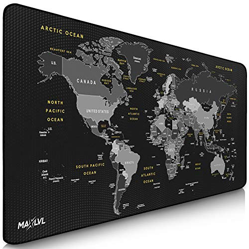 Sidorenko Gaming Mauspad XXL Schwarz - Großes Mousepad 900x400 mm - Rutschfeste Schreibtischunterlage für Gaming und Büro - Fransenfreie Ränder - Präzises und langlebiges maxlvl large mouse pad