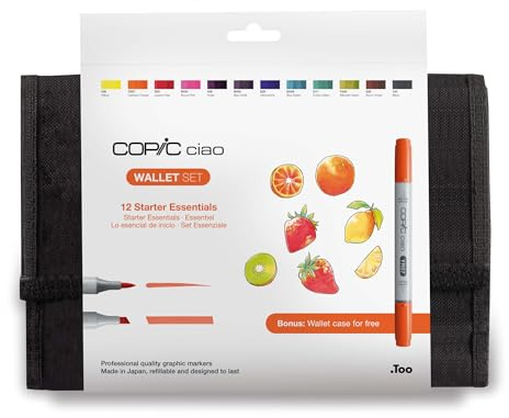COPIC Ciao Starter-Set, 12er Set im Wallet, Twin Marker mit einer mittelbreiten und einer Brush-Spitze