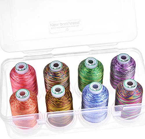 New brothread - 18 Optionen - 8 Schnappen Spulen von 1000m jeder Polyester Maschine Stickgarn mit Klarer Kunststoff Aufbewahrungsbox für Stickerei & Quilten - Variegated Colour1