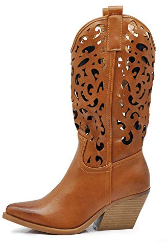 IF Fashion Cowboy Western Scarpe da Donna Stivali Stivaletti Punta Camperos Texani Etnici LY80-3 Camel 37