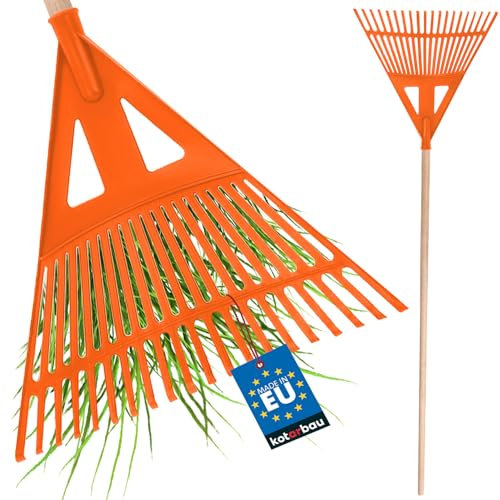 KOTARBAU® Rastrillo para Barrer Hojas y césped, 435 mm, Escoba de jardín, con Mango, Forma de Abanico, Recogedor de Hojas, Rastra, Plástico Resistente