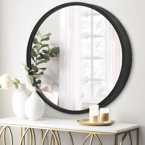JJUUYOU Round Wall Mirror Black Circular Mirror for Bathroom Vanity Mirrors Small Circle for Wall Metal Frame Make up Mirrors for Entryway Living Room Bedroom Dorm Decorative
