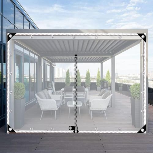 Panneau De Bâche Transparente Avec Fermeture Éclair,Rideau De Bâche Extérieur Claire Imperméable,Bâche Pvc Étanche Avec Œillets,Pour Pergola,Gazebo,Porche,Abri De Voiture,L×H-3.3×2.2m(10.8*7.2ft)