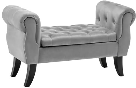 IlGruppone Divanetto in Velluto Panca Contenitore Pouf PortaOggetti Panca Sgabello A Pie di Letto Cassapanca Ingresso Legno Massello Panchina - GrigioChiaro