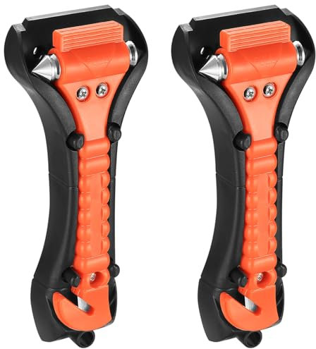 But Oswetf 2 Piezas Martillo de Emergencia para Coche, Incluye Cortacinturones de Seguridad y Rompeventanas, Ideal para Automóviles, Autobuses y Camiones, Accesorios de Coche (Rojo)