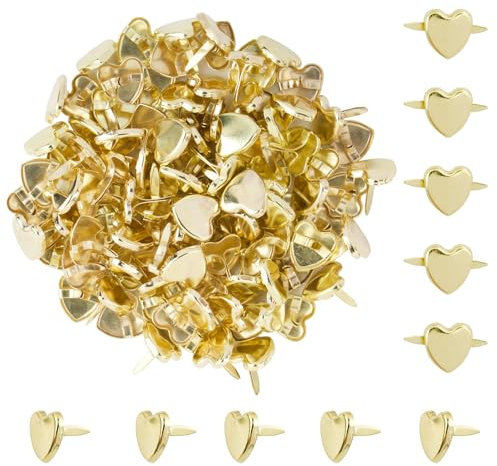 Yoezuo 200 Stück Mini Herzförmige Brads, Metall Musterklammern Scrapbooking Brads, 9mm Rundkopfklammern Papierverschlüsse Splinte Brads für Scrapbooking Handwerk Verzierungen DIY Kunsthandwerk
