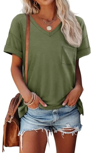 Airmood Dam sommar ledig lös passform t-shirt toppar kortärmad v-ringad t-shirt