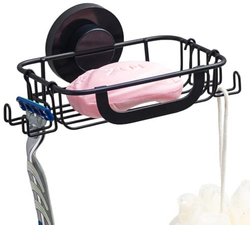 TAILI Dusche Seifenschale mit Haken, Saugnapf Seifenhalter für Wand, Max Halten 5 KG Badezimmer Seife Saver Tray für Badewanne, Rostfrei, Wasserdicht Edelstahl Schwammhalter Küche, Drill-Free, Schwarz