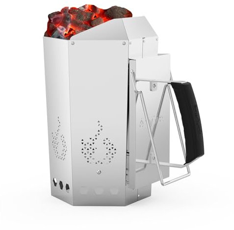 onlyfire Chimenea de Encendido de Acero Inoxidable, Arrancador de Chimenea para Barbacoa con Termoaislante y Asas Metálicas, Encendedor Rápido para Barbacoas y Parrillas de Carbón