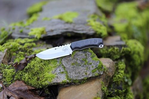 Generisch SATKLEE | 5003 Hirsch-Gravur/Jagd- und Outdoor Messer – 10 cm Klinge aus 1.4116 Edelstahl – Full Tang Camping Survival Messer mit Kunststoffgriff & Lederscheide – Kompakt & Scharf