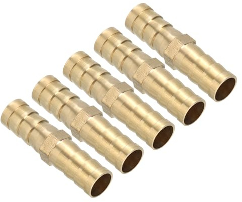 PATIKIL 9.5mm(3/8) Conector de Manguera de Latón, 5pcs Recto Unión Acoplador Púas de Latón 2 Vías Conectores de Empalme Conexión para Tuberías de Agua y Combustible Grifo Jardín