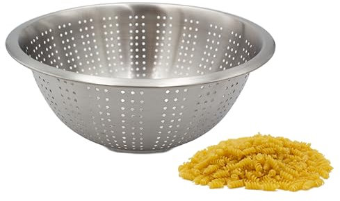 mucHome Edelstahl Nudelsieb mit Griffleiste und Standfuß, Durchmesser 27,5 cm, spülmaschinenfest, Seiher, Sieb