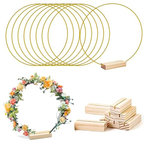 LWuuywa 8 anelli in metallo per fai da te, 40 cm, per lavagna, anelli macramè, con porta carte di credito, fai da te, acchiappasogni per decorazioni e arazzo da parete (anello dorato da 40 cm)