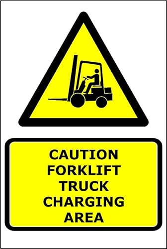 Caution Forklift Truck Charging Area | 40cm x 30cm | Yellow - Dibond Aluminium Sign for Warehouses, Industrial Sites, Logistics, and Safety Compliance