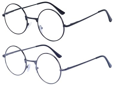 JoXiGo 2 Pezzi Occhiali da Lettura +3.0 (Nero+Grigio) Donna Uomo Rotondi Vintage Montatura Metallo + Cinturino per Occhiali + Sacchetto per Occhiali