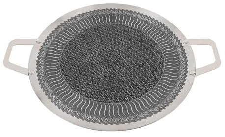 Koreansk Grillpanna Teppanyaki Pan Rostfritt Stål Nonstick Dubbel Handtag Rund BBQ -griddle för Induktion Spöken Utomhus Camping Grill (34 cm)