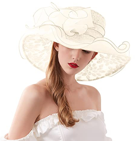 Chapeau Mariage Femme Chic à Large Bord en Dentelle Chapeau de Soleil Chapeaux Cérémonie Chapeau Anti UV Femme Casquettes Visières Casquettes Bonnets et Chapeaux Fedora pour Plage Église Soirée