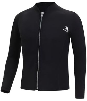 YOOJIA Men 2mm Neoprene Wetsuit Tops Shirt Long Sleeve Zipper Stretchy Jacket for Swimming Surfing Snorkeling Black XL