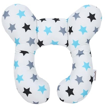 Baby Neck Support Pillow,Soft U Shaped Cotton Head Protector for Newborns,Stroller Travel Pillow with Cute Patterns for Car Seat Journey Sleeping,Protect the Healthy Growth of Cervical Spine (Star)