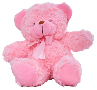 Peluche orsacchiotto, rosa e viola, morbido, altezza 20 cm, larghezza 15 cm, con fiocco, peluche per bambini (rosa)