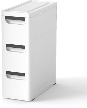 Youyijia Schmaler Badezimmerschrank auf Rollen, Schmaler Badezimmerschrank mit 3/4/5 Schubladen, Mobiler Schubladenschrank, Freistehender Kompakter Schrank, Organizer für Wohnzimmer (3 Schubladen)