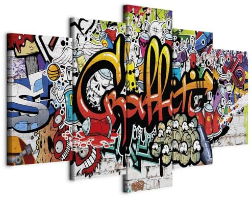 Cuadros B&D XXL - Quadro 200x100 cm 5 Pezzi - Stampa su Tela Strutturata XXL Grande - Quadri Moderni Componibili Camera da Letto Matrimoniale - Stampe da Parete Arte - Graffiti i-A-0103-b-n