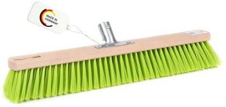 BawiTec Straßenbesen mit Elaston-Eralon-Kunststoff-Borsten neon grün, 80cm Breit/Lang, Metall-Stielhalterung verschraubt, Besen ohne Stiel Besenstiel, Kehrbesen für draussen, Gartenbesen, Hofbesen