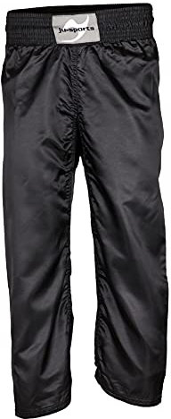 Ju-Sports Kickboxhose 190 Uni Schwarz I Weiche Kickboxen Hose mit Gummizug mit Zusatzschnürung I 100% Polyester I Mit Kickzwickel & breitem Boxerbund
