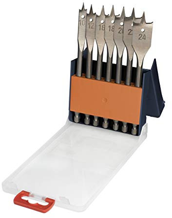 kwb Flachfräsbohrer-Satz, 10-24 mm, 1/4 Schaft, E 6.3 – Bohrer-Set, 7-teilig, Holzbohrerset