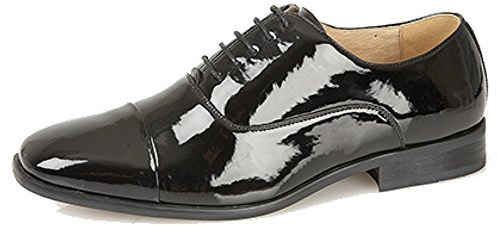 Mens Black Patent Pleated Toe Cap Oxford Tie Shoes size 9 UK