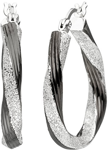 Jobo Damen-Creolen aus 925 Sterling Silber schwarz Bicolor Oval mit Glitzer-Effekt