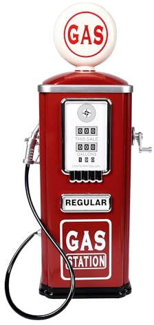 Constructive Playthings Kids Steel Vintage Gas Station Toy With Child-Size Pump and Nozzle, Simulation Toy for Ages 3+, Red