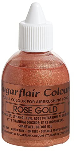 Sugarflair Rose Gold Metallic Glitter Edible Airbrush Colour - Edible Food Colouring Airbrush Paint for Cakes, Cupcakes, Icing and Cake Decorations - 60ml