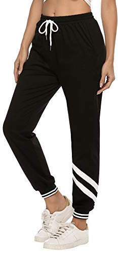 iClosam Jogginghose Damen Lang Baumwolle Sporthose Freizeithose Trainingshose High Waist Sweatpants Lounge Hose für Frauen Outdoorhose mit Streifen für Jogging Sport Yoga Gym