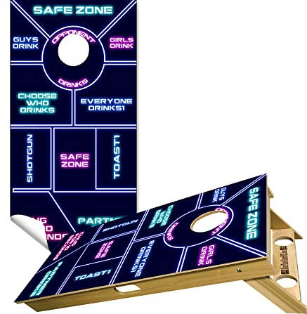 Beerpongtoss Cornhole Board Wraps, Cornhole Decals and Wraps for Boards (Set of 2), Cornhole Skins for Boards, Cornhole Board Covers (Neon Drinking)