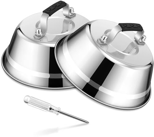 HaWare Campana per hamburger, 2 pezzi, in acciaio inox, con impugnatura in gomma, per barbecue, bistecca, formaggio, tappetanyaki, per esterni e interni, lavabile in lavastoviglie, 23 x 8,5 cm