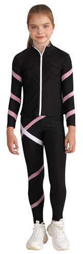 HULIJA Mädchen Sport Kleidung Set Langarm Eiskunstklauf Jacke mit Reißverschluss + Eislaufhose Eiskunstlauf Anzug Trainingsanzug Gymnastik A Rosa 158-164
