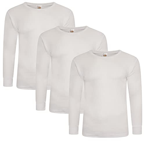 Keanu Mens Thermal Long Sleeve Tops - Pack of 3 - Winter Warm Brushed Underwear Long Sleeve Vest Baselayer - Big Sizes 3XL, 4XL, 5XL (White, 5XL)