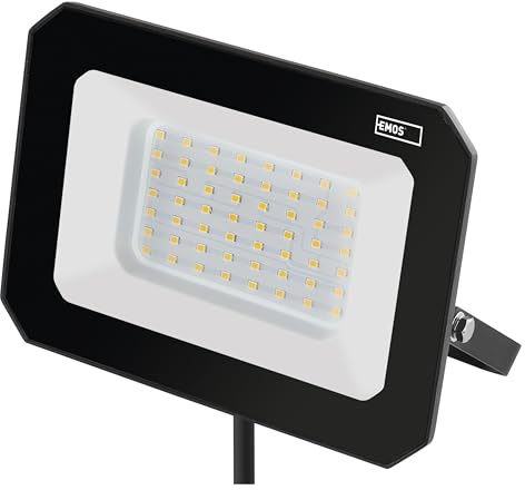 EMOS LED Strahler SIMPO 50 W, IP65 wasserdichtes Flutlicht für Feuchtraum oder Außen, superhell 5000 lm, Neutralweiß 4000 K, Lebensdauer 25 000 Stunden, inkl. 20 cm Anschlusskabel
