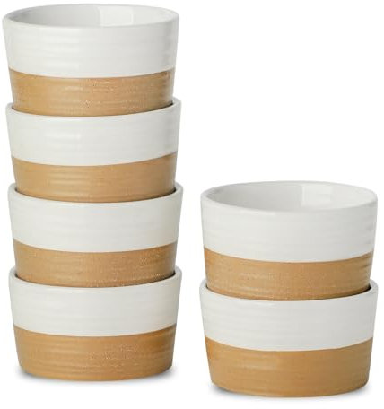 Tikooere Ramekins 4 OZ Oven Safe,Set of 6 Ceramic Creme Brulee Ramekins,Mini Dessert Bowls for Souffle,Dipping Sauce,Ice Cream,Pudding and Charcuterie,Microwave & Oven Safe,Patchwork White