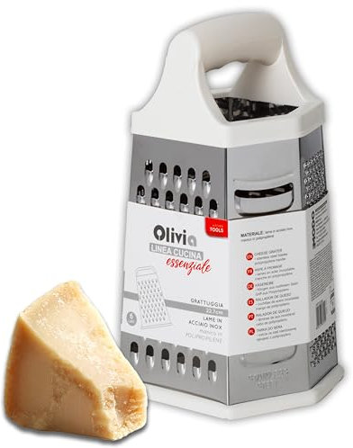 IPEA Grattugia 6 Facce per Formaggio in Acciaio Inox - 23 cm - Grattugia Verticale Sei Lame con Manico Ergonomico per Grattugiare Formaggi, Verdura, Limone, Frutta Cioccolata - Esagonale Multisuso